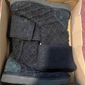Black Knit Button Boots